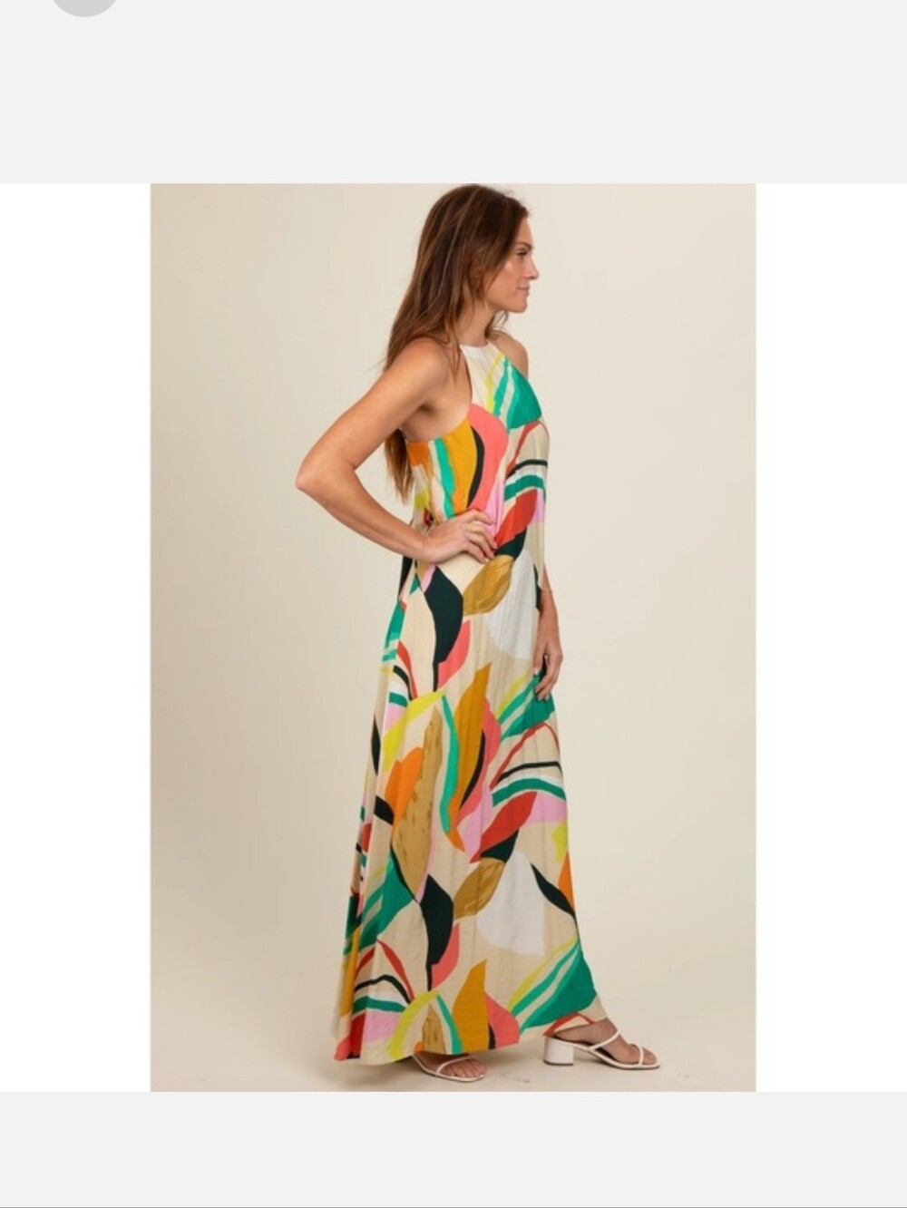 FORE Sleeveless Multicolor Print Maxi Dress - Cream Base